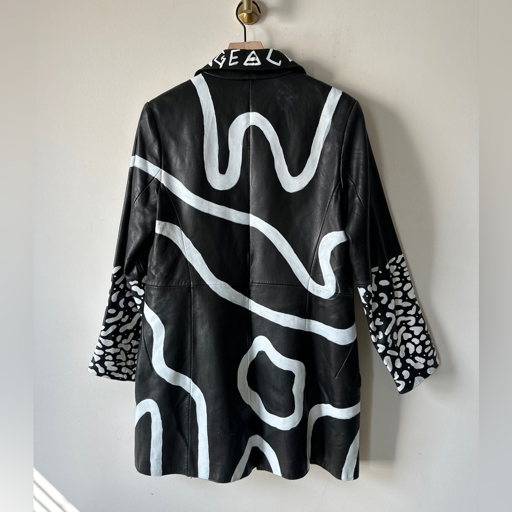 Vintage REWORK UPCYCLE Genuine Leather Abstract & Hand Painted Jacket Size S - Picture 3 of 13